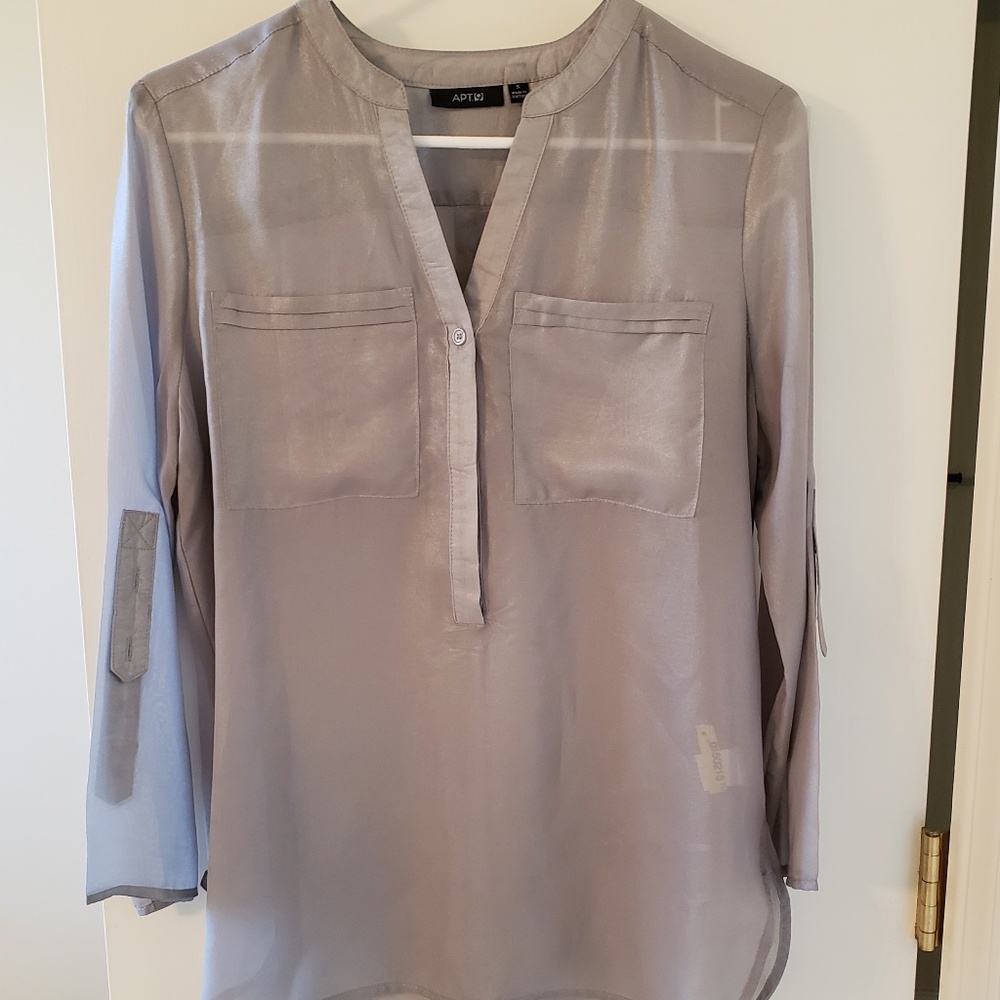 Silver, apt 9, see thru blouse, size small